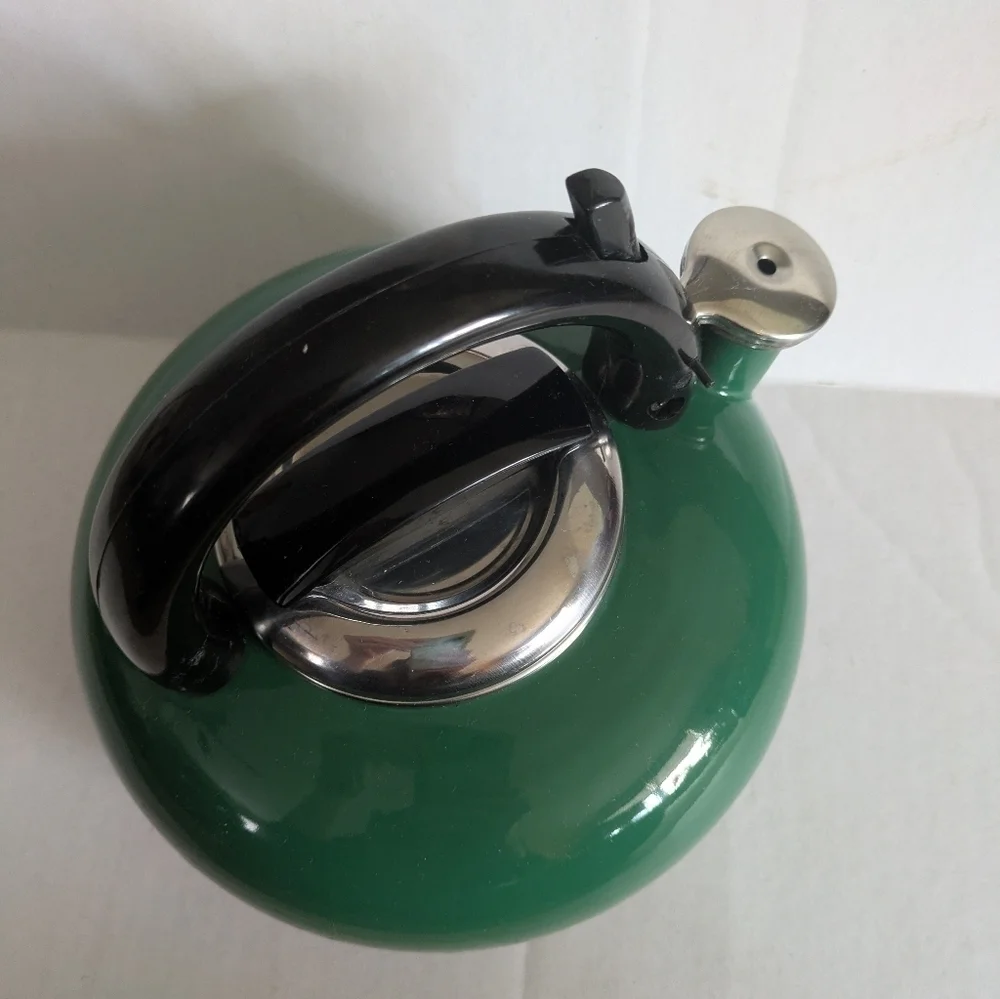 Enamel Whistling Tea Kettle Green